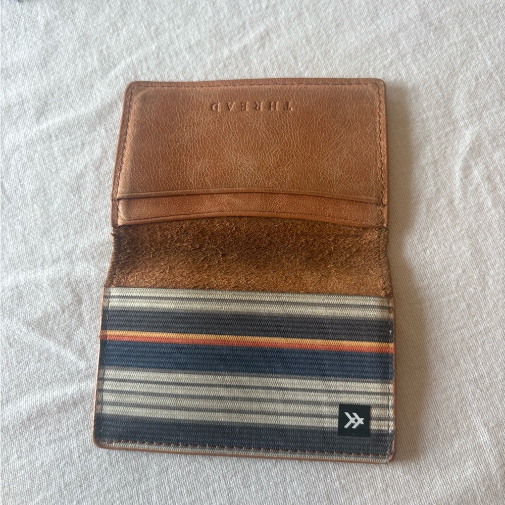 Thread Tan Leather Card Holder with Stripe Lining